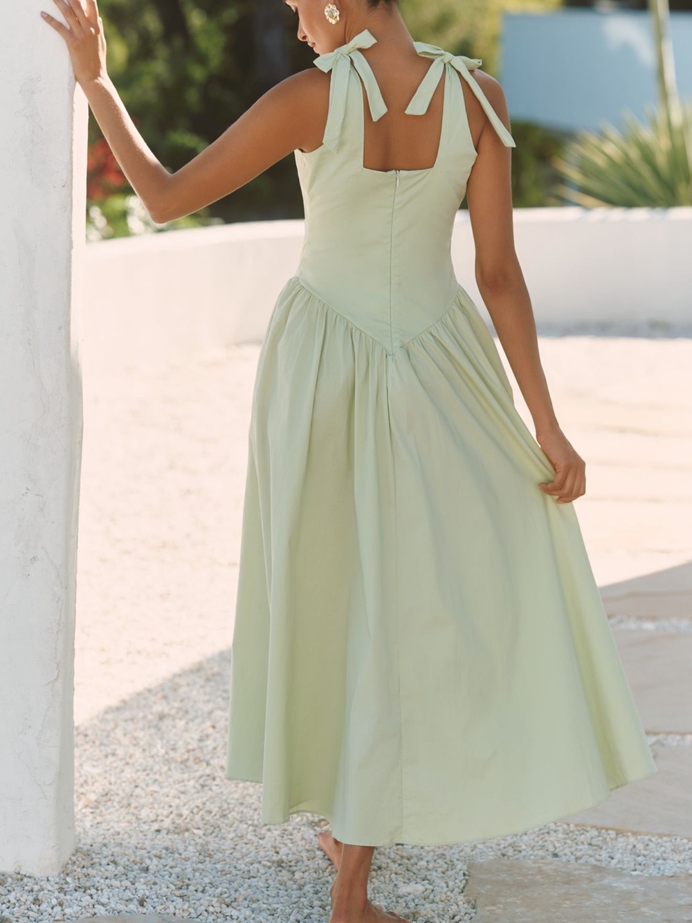 NWT Anthro Peixoto Light Sage Green Tie-Shoulder Midi Dress - Picture 2 of 4